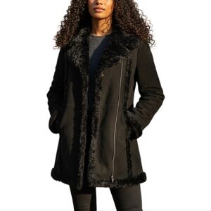 VTG Y2K Wilsons Leather Maxima Suede Leather Black Jacket Faux Shearling Sz L